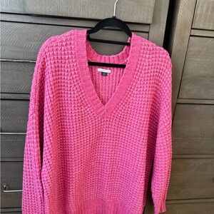 American Eagle Outfitters Bright Pink V-Neck Sweater